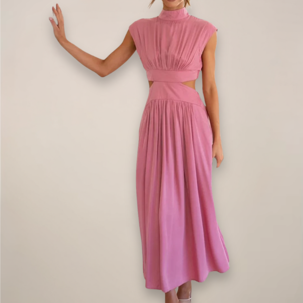 womens-maxi-dress-in-woven-material-with-waist-cutouts-and-high-neck-5