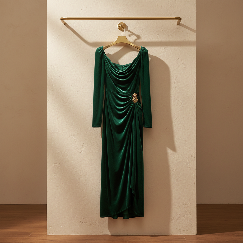 womens-midi-dress-in-velour-with-cowl-neck-and-ruched-wrap-skirt-7