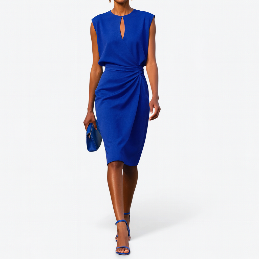 womens-midi-dress-in-woven-material-with-keyhole-neck-and-side-pleats-6