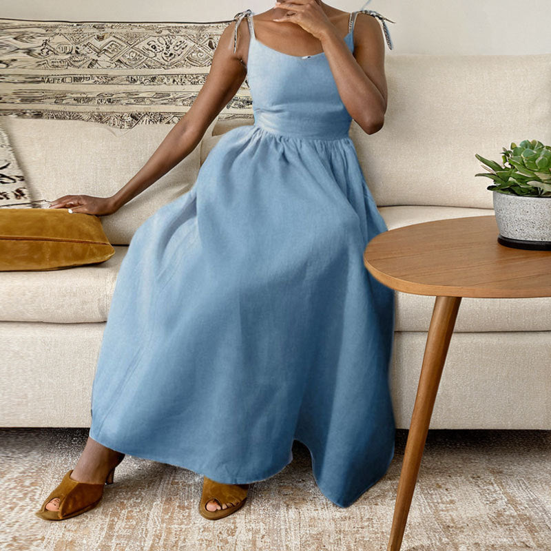 womens-midi-dress-in-woven-material-with-tie-straps-and-side-slit-4