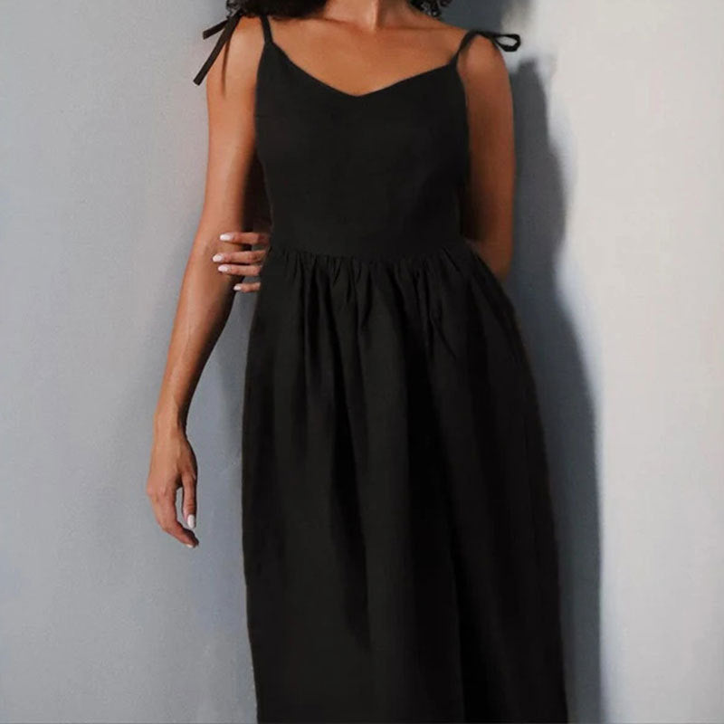 womens-midi-dress-in-woven-material-with-tie-straps-and-side-slit-7
