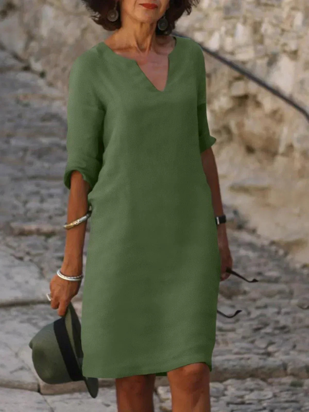womens-midi-shift-dress-with-woven-surface-and-v-neckline-3