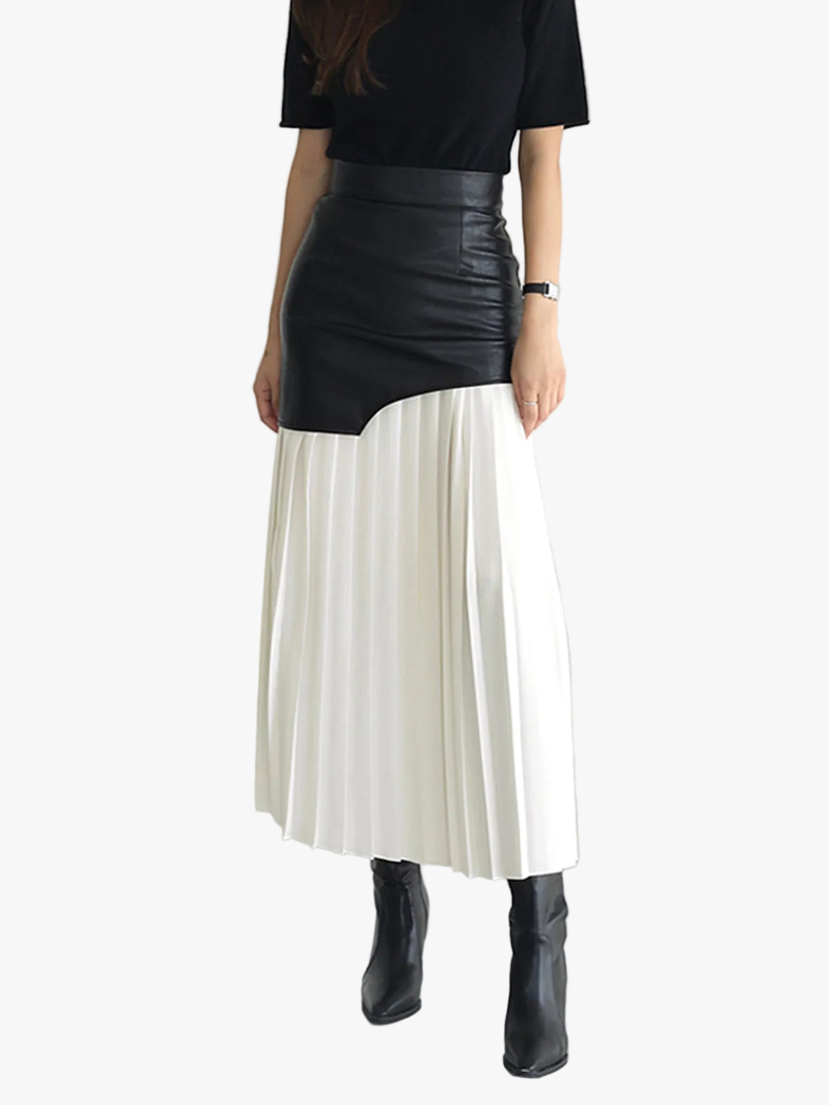 womens-midi-skirt-with-faux-overlay-and-pleated-hem-1