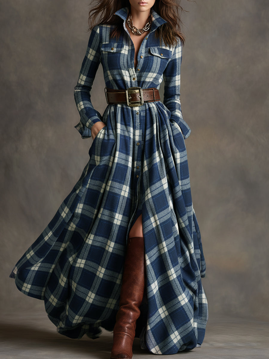 womens-plaid-woven-maxi-dress-with-button-placket-and-belt-11