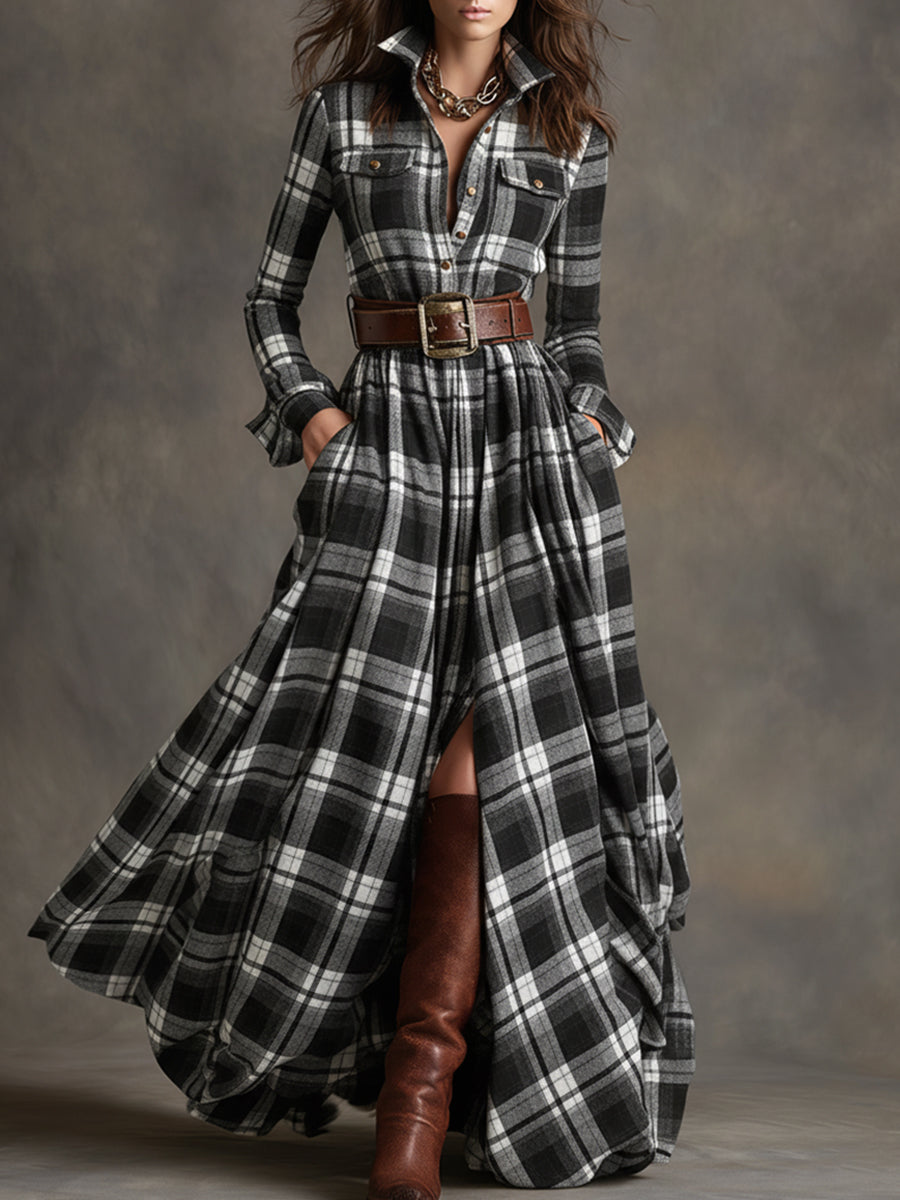 womens-plaid-woven-maxi-dress-with-button-placket-and-belt-12