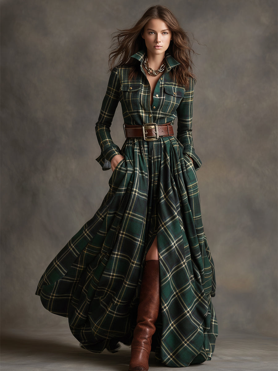 womens-plaid-woven-maxi-dress-with-button-placket-and-belt-6