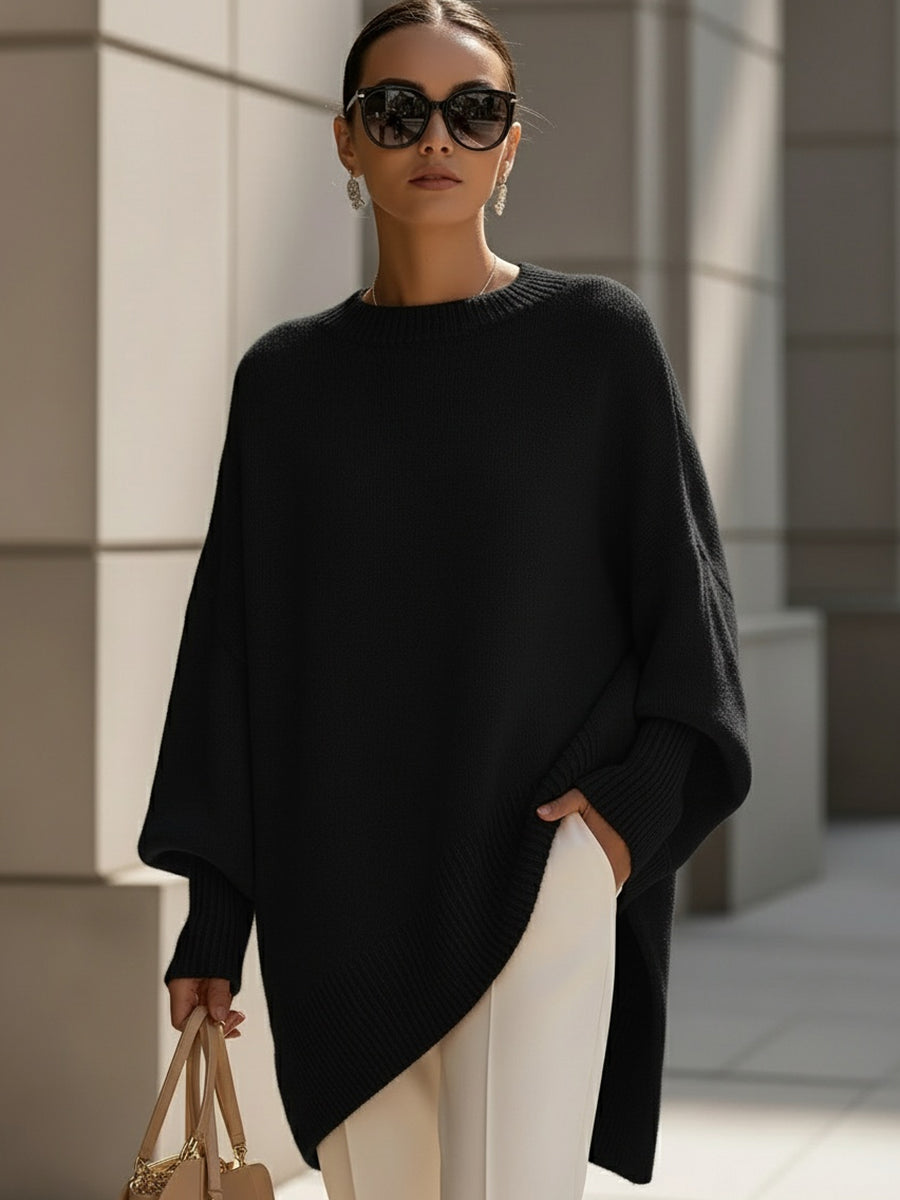 womens-poncho-style-knit-sweater-with-ribbed-crew-neck-and-hem-2