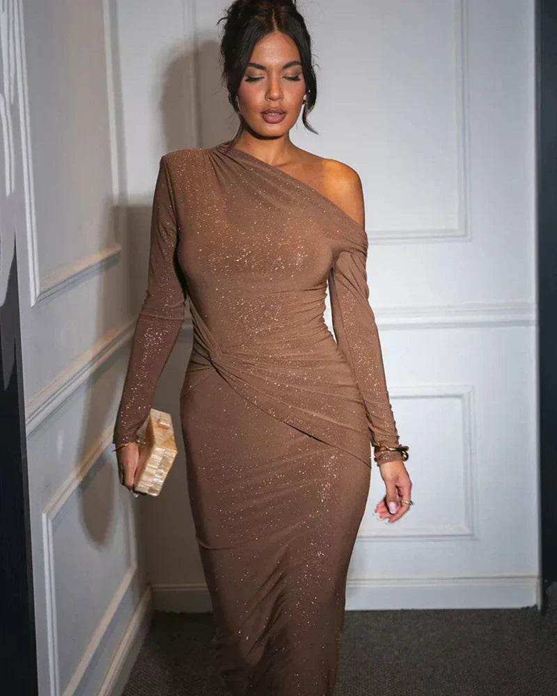 womens-shimmer-knit-maxi-dress-with-one-shoulder-neckline-and-draped-waist-7