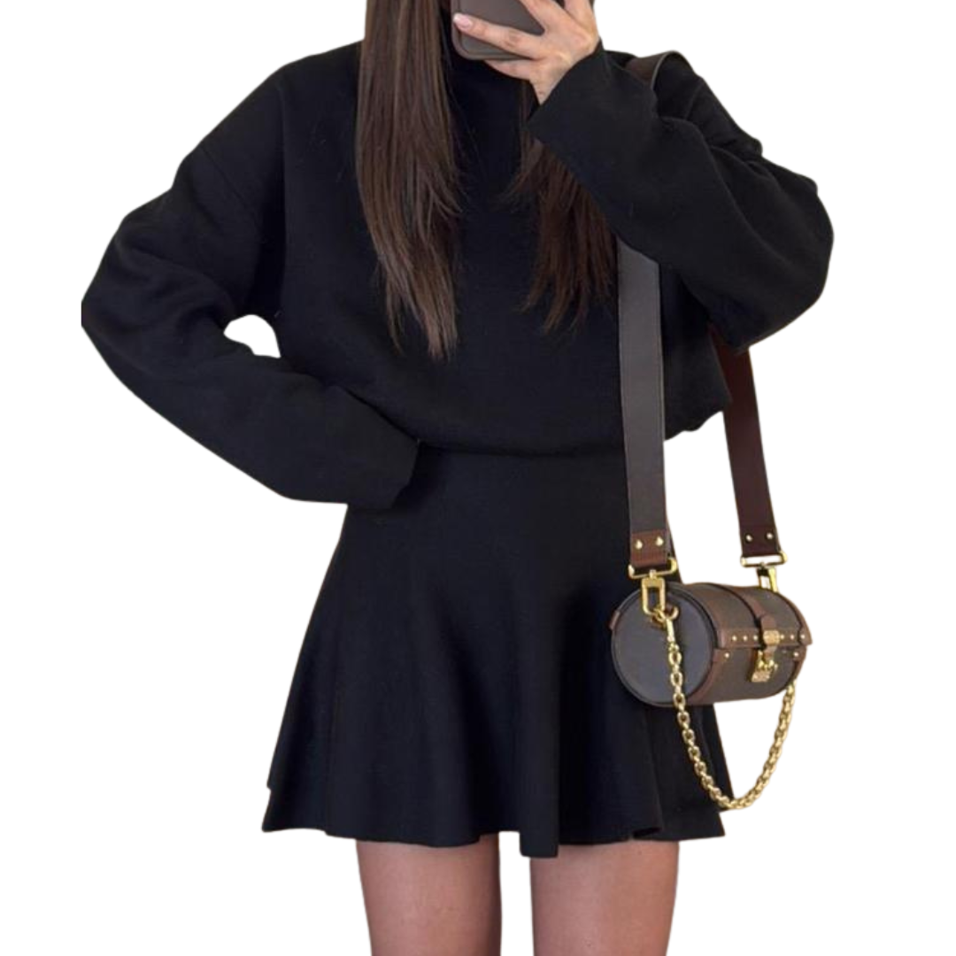womens-sweater-dress-in-knit-with-mock-neck-and-flared-skirt-2