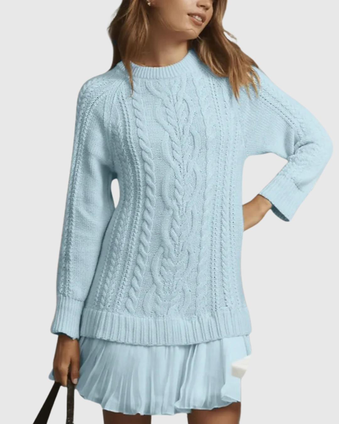 womens-sweater-dress-with-cable-knit-and-pleated-hem-9