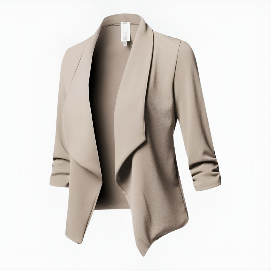 womens-woven-blazer-with-open-front-and-ruched-sleeves-6