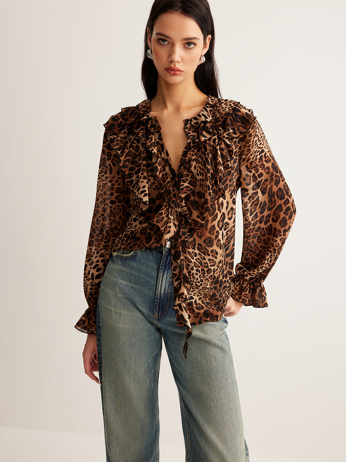 womens-woven-blouse-with-ruffle-v-neck-and-tie-closure-2