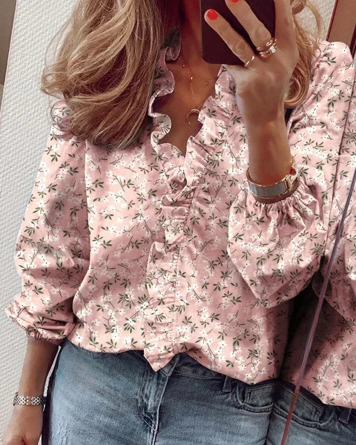 womens-woven-blouse-with-ruffled-v-neck-and-gathered-cuffs-5