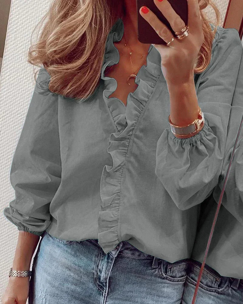 womens-woven-blouse-with-ruffled-v-neck-and-gathered-cuffs-6