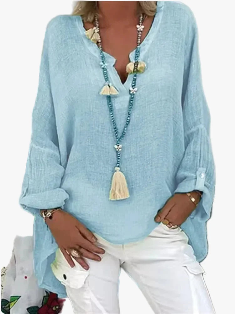 womens-woven-blouse-with-split-v-neck-and-roll-tab-sleeves-1