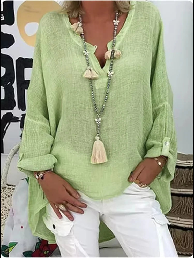 womens-woven-blouse-with-split-v-neck-and-roll-tab-sleeves-5