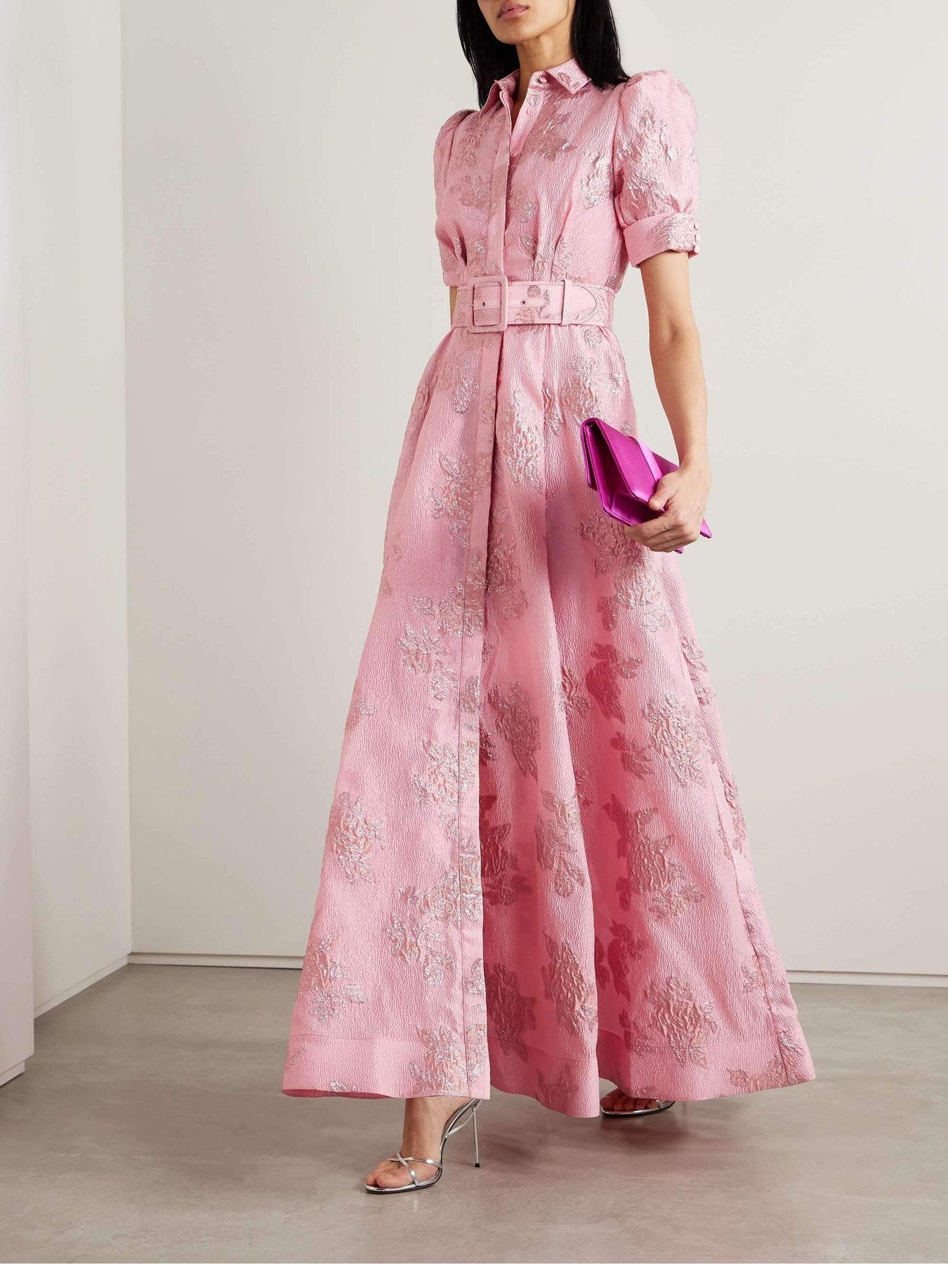 womens-woven-maxi-dress-with-puff-sleeves-and-belt-2