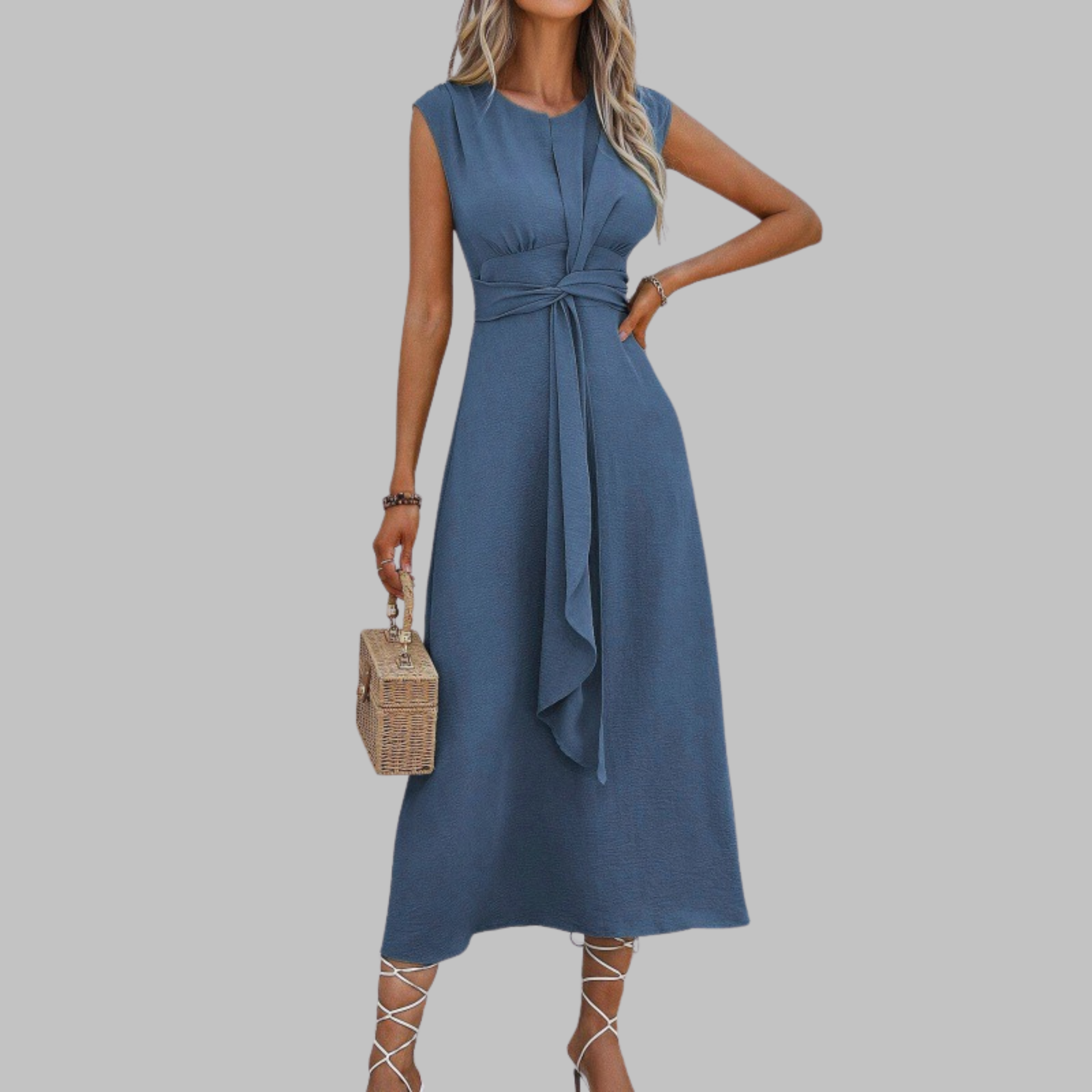 womens-woven-maxi-dress-with-round-neck-and-waist-tie-3
