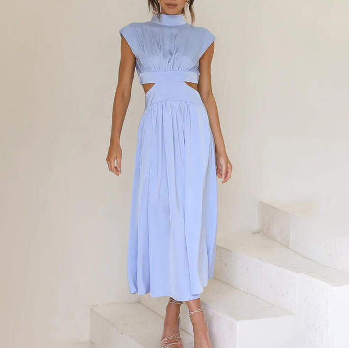 womens-woven-midi-dress-with-high-neck-and-side-openings-9