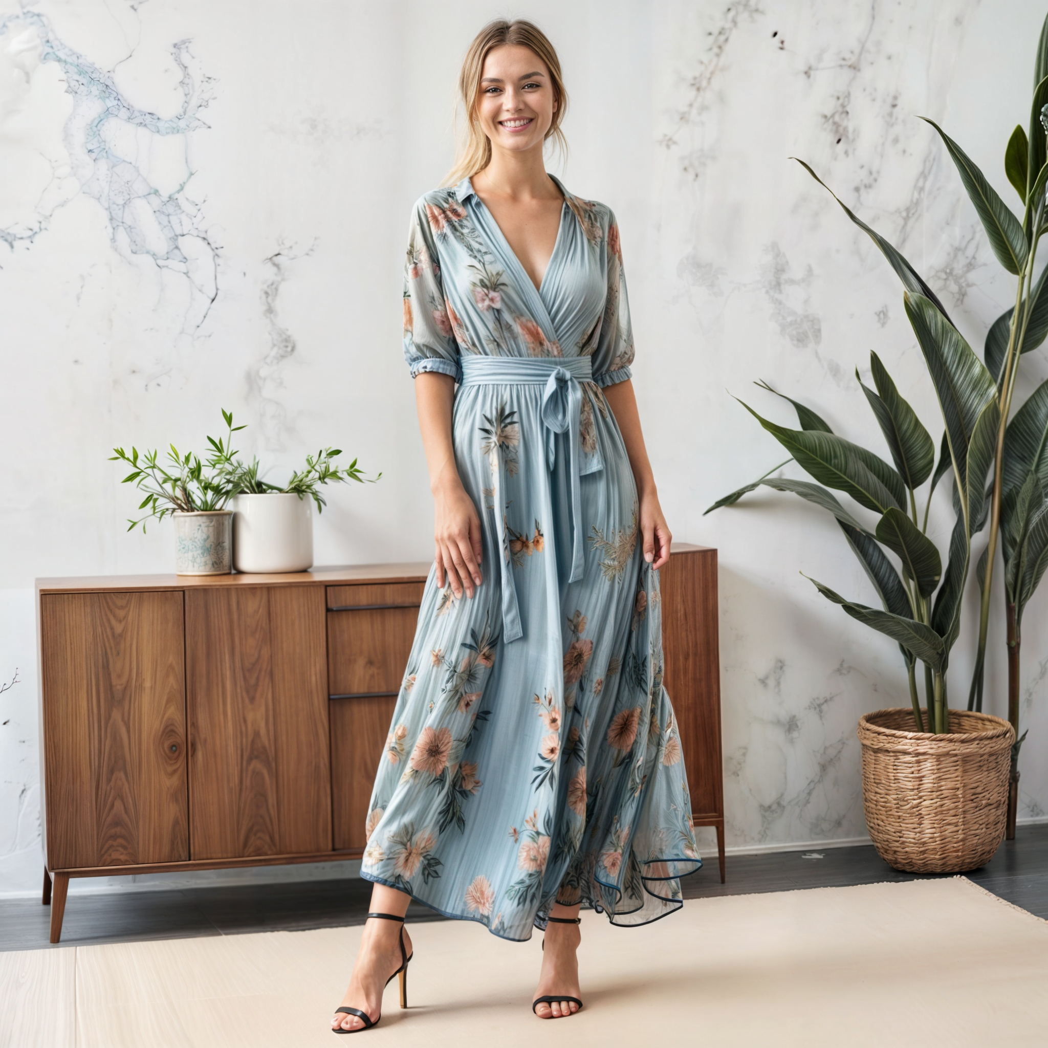 womens-woven-midi-dress-with-wrap-v-neck-and-tie-belt-2