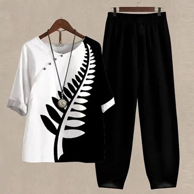 womens-woven-two-piece-set-with-printed-top-and-pull-on-pants-6