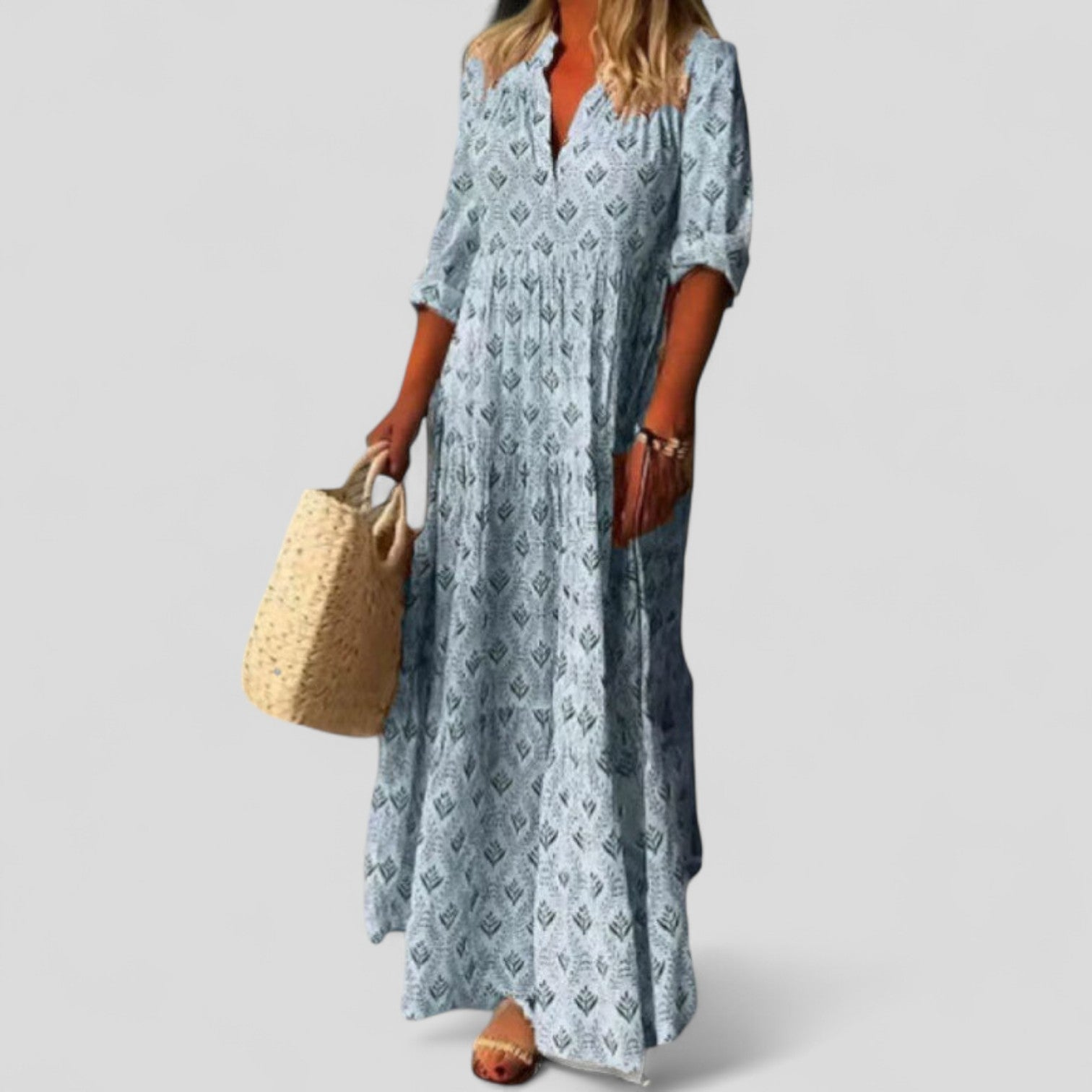 Wren | Women's Cotton Boho Printed V-Neck Maxi Dress