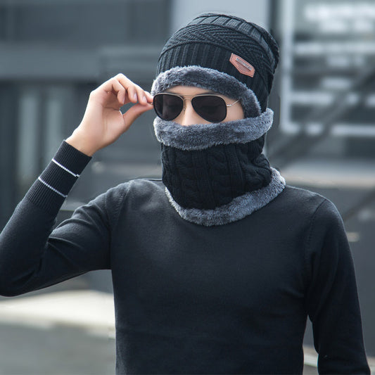 Women's knit beanie and scarf set in winter colors