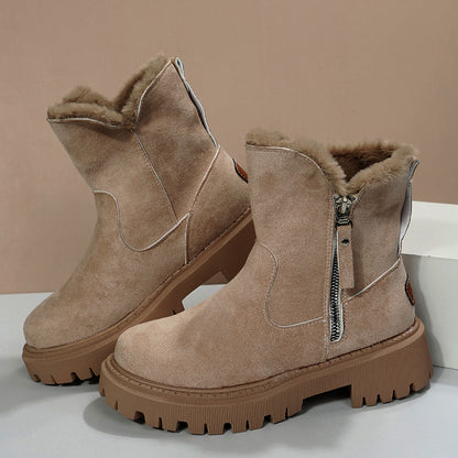Women's plush snow boots with side zip