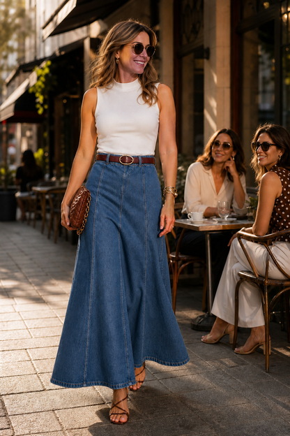 Enrica - High-Waist A-Line Maxi Skirt
