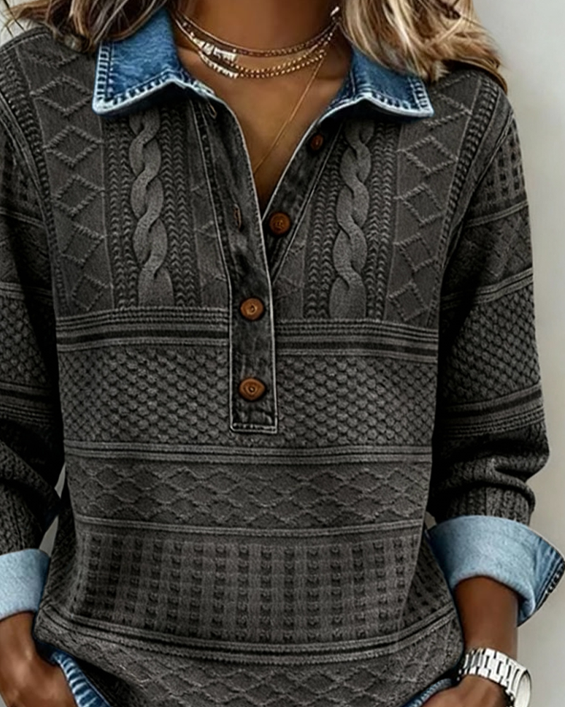 Astrid - Half-Button Lapel Collar Sweatshirt