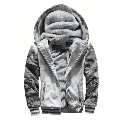 Fleece hooded jacket for men - light grey