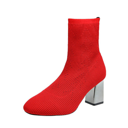 Women's slip-on ankle boots with thick heel and mesh detail
