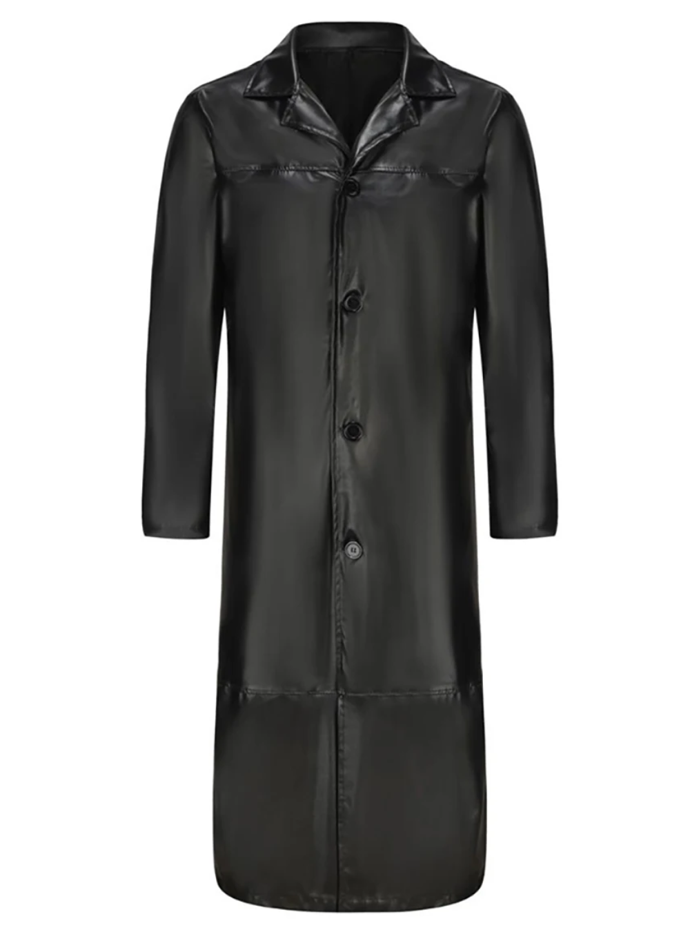 Long leather coat for men with notch lapel