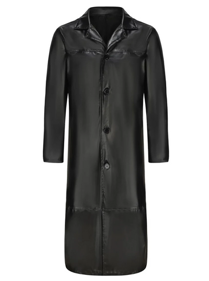 Long leather coat for men with notch lapel