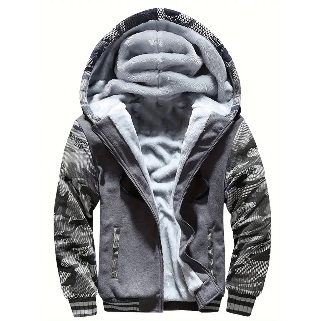 Fleece hooded jacket for men - space grey