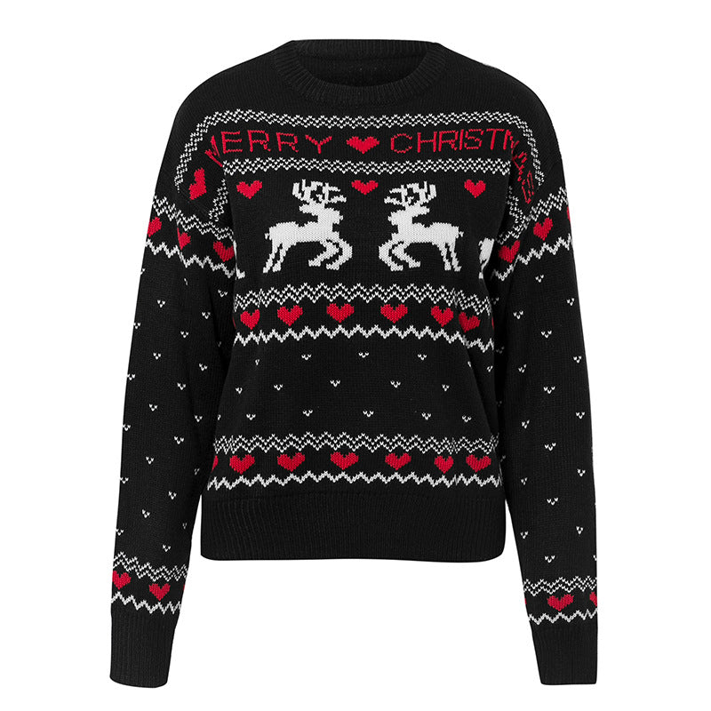 Women's white elk print Christmas knit sweater