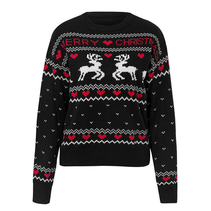 Women's white elk print Christmas knit sweater