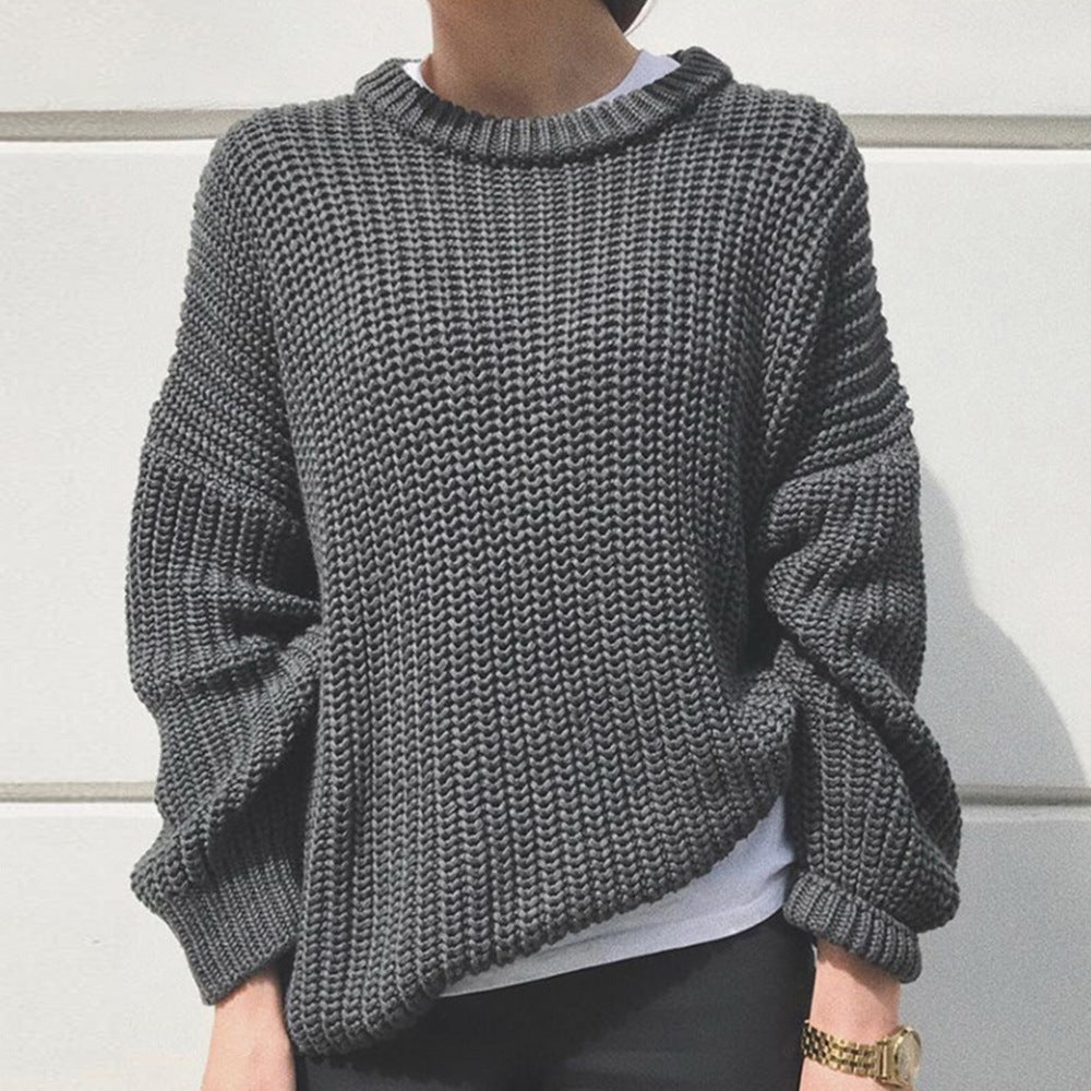 Women's relaxed fit sweater in red, white, brown, gray and khaki