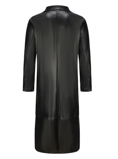 Long leather coat for men with notch lapel