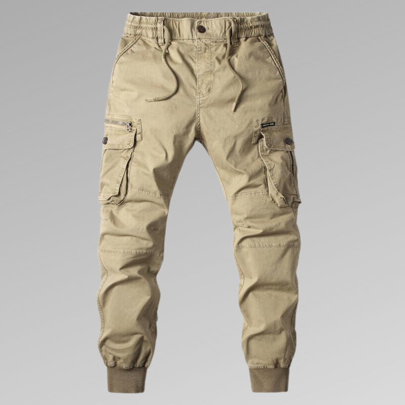 Men's cotton cargo pants with drawcord hem - khaki