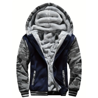 Fleece hooded jacket for men - dark cyan