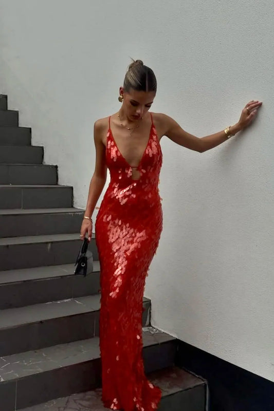 Hollis - Sequin Backless Maxi Dress