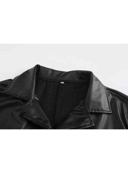 Long leather coat for men with notch lapel