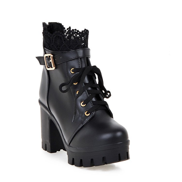 Women's lace-up ankle boots with square heel