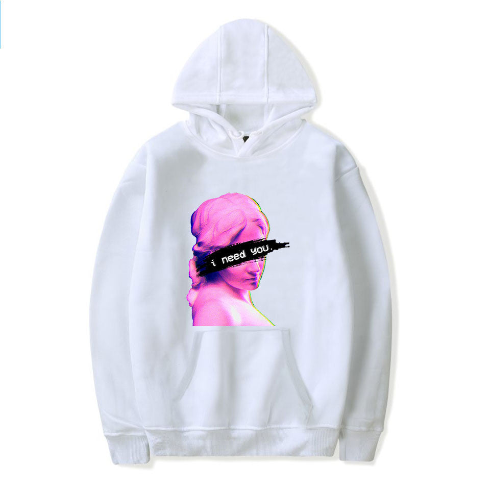 Women's long sleeve hoodie sweatshirt in gray, white and black