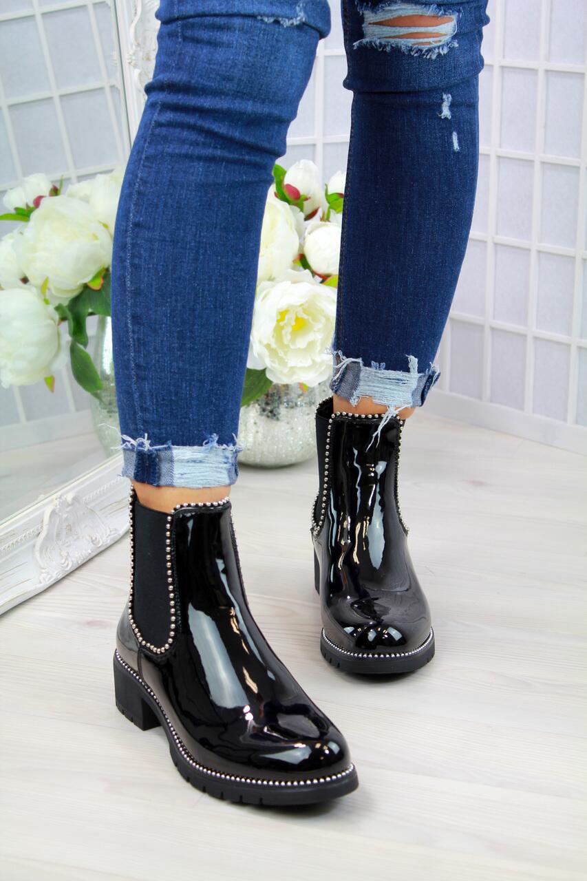Women's black Martin boots with round toe and short shaft