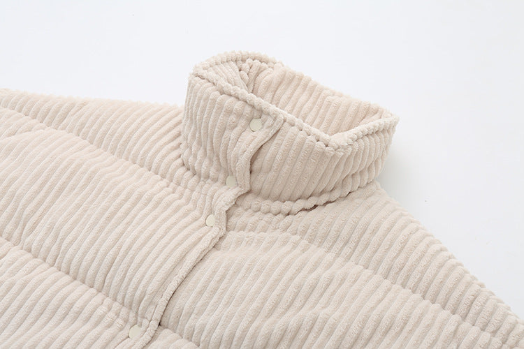 Women's corduroy puffer coat, loose fit, long sleeves