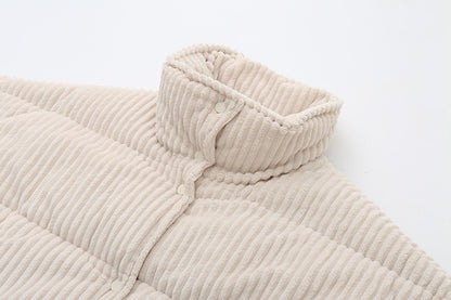 Women's corduroy puffer coat, loose fit, long sleeves