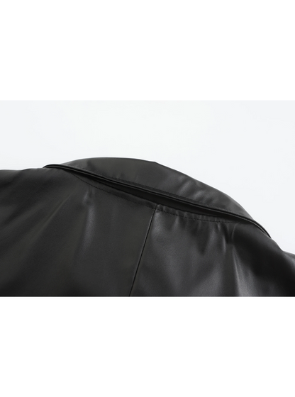 Long leather coat for men with notch lapel