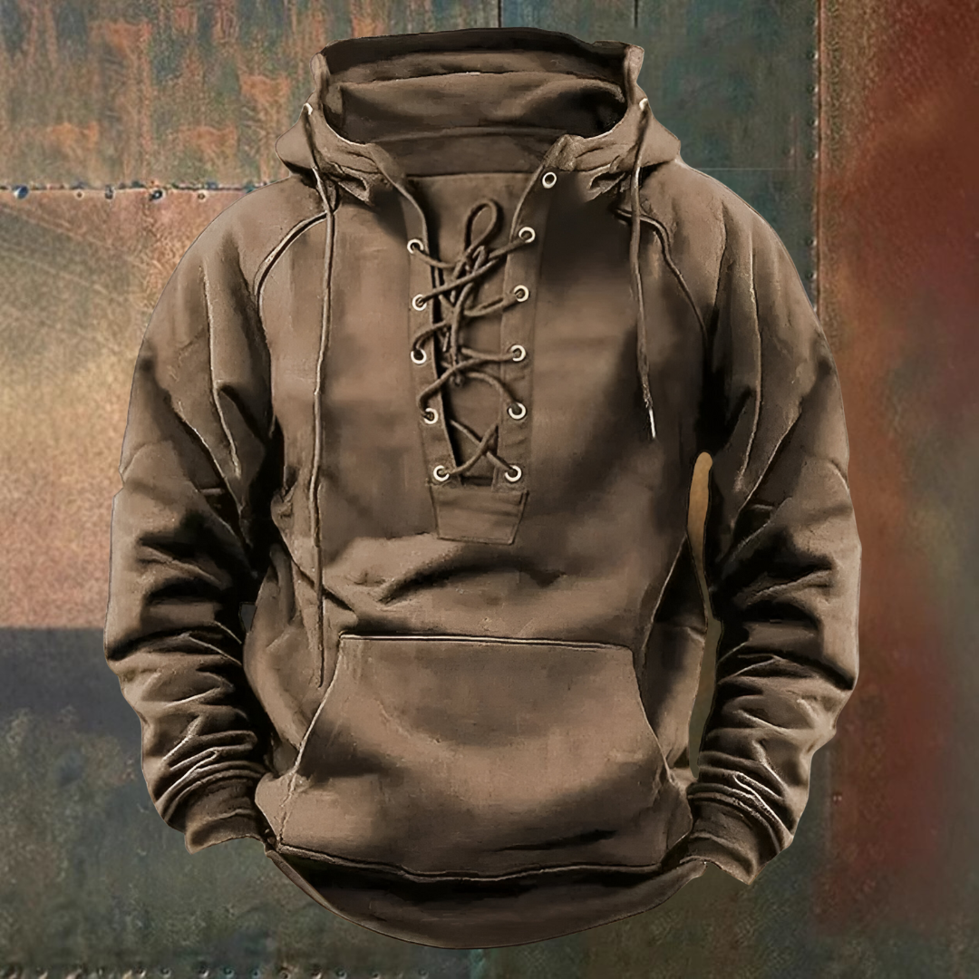 Men's pullover hoodie with drawstring hood - khaki